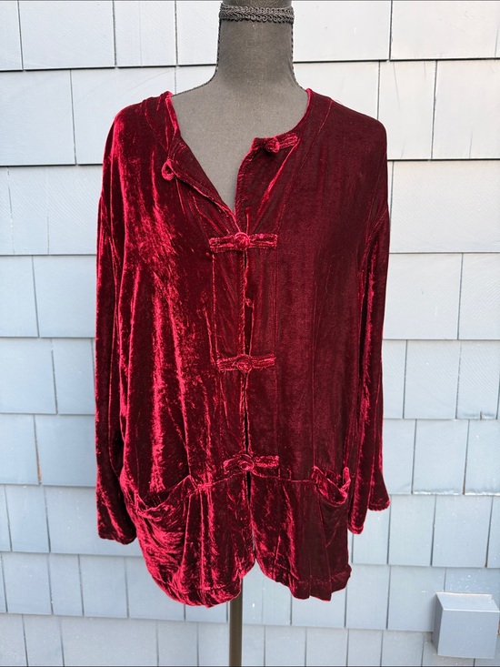 Kleen Tops - Kleen XL Velvet Button-Front Tunic Top - Red silk blend gorgeous